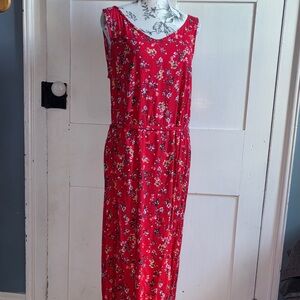 beach lunch lounge Red Floral Print Maxi Dress Size Small